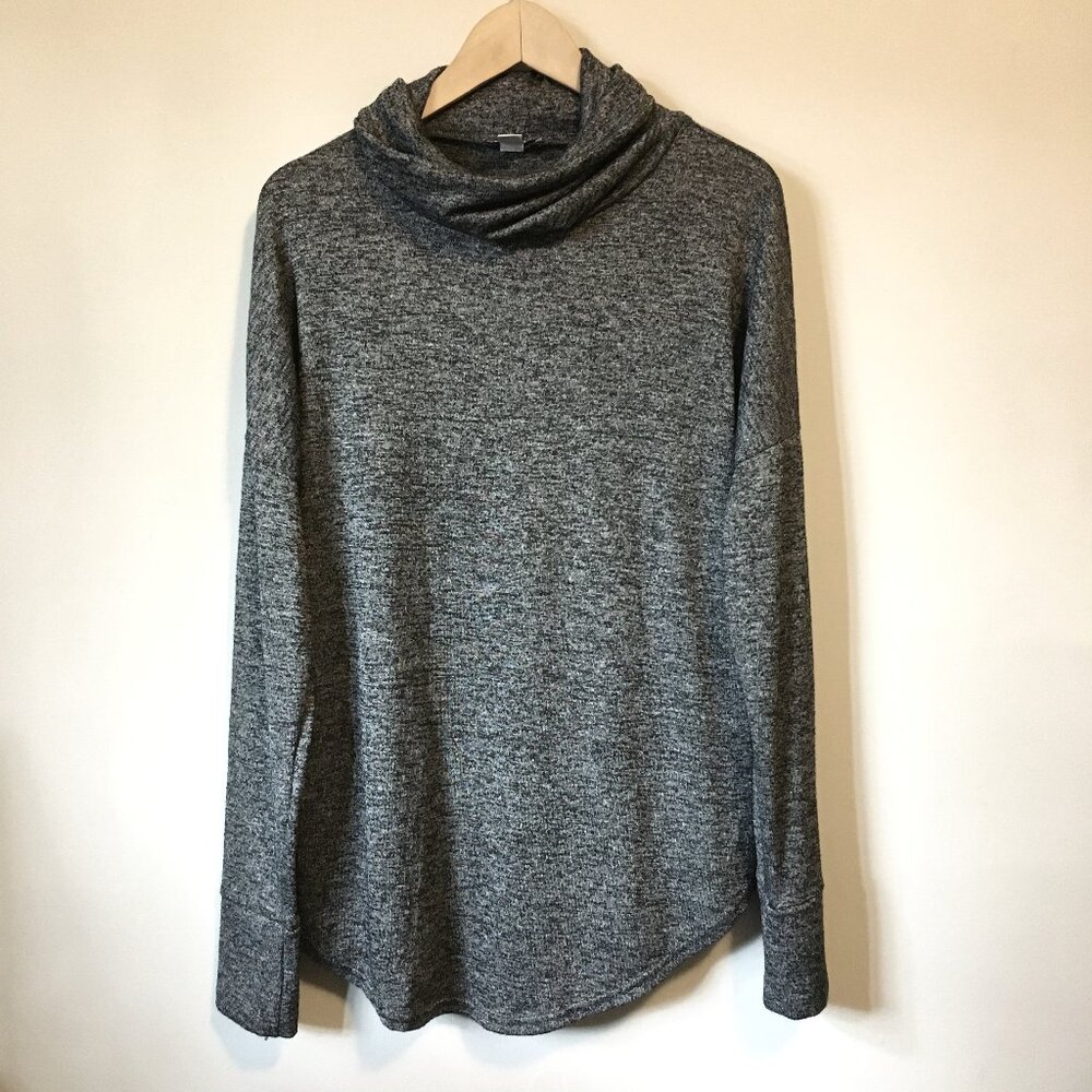 Revamped Glitchcore Static Print Cowled Turtleneck Top